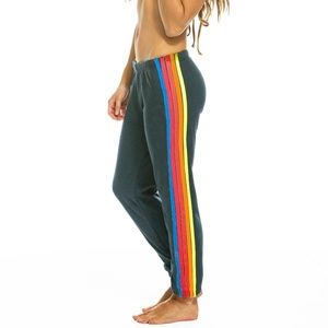 Aviator Nation WOMEN'S 5 STRIPE SWEATPANTS - CHARCOAL // NEON (small)